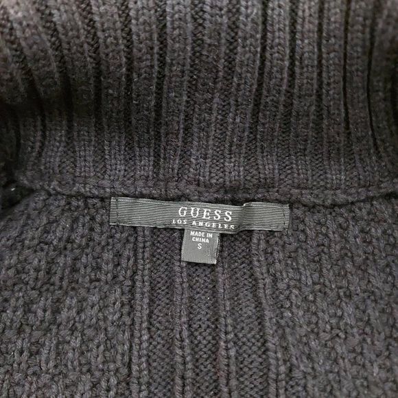 Guess Womens Waffle Knit Sweater Small Black Button Up Shawl Collar Long Sleeve - Picture 9 of 10